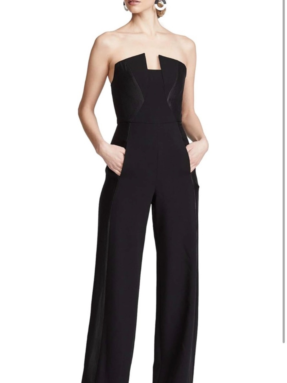 Black Halo Black Square-Neck Wide-Leg Jumpsuit with Structured Bodice - Picture 10 of 16